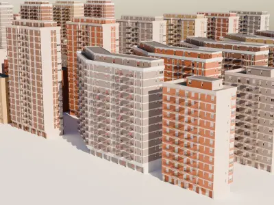 High density City residential Buildings Low-poly 3D model