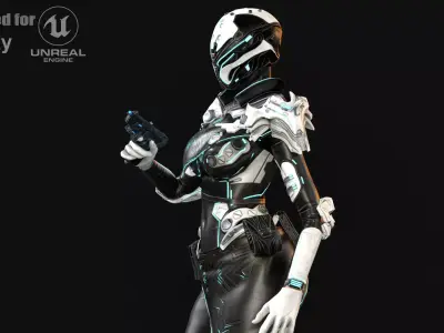 CyberCopGirl Low-poly 3D model