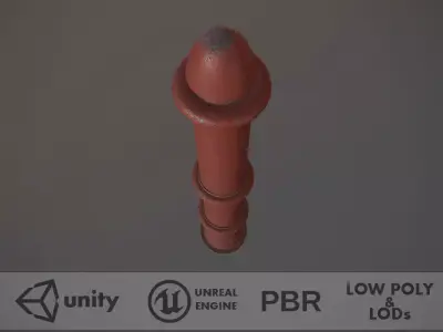 Barrier Bollard pack 5 Red v3 Low-poly 3D model