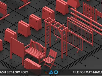 Mega pack Street kitbash-vol2 Low-poly 3D model