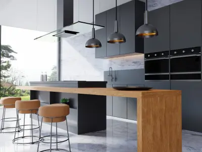 Kitchen modern with marble counter tops 3D model