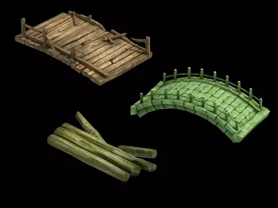 Field - Stone Bridge - Wooden Bridge 03 3D model