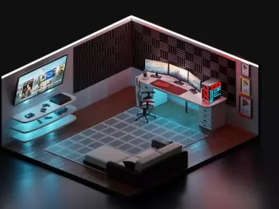 Gaming isometric room 3D model