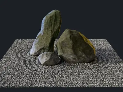 Japanese Rock Zen Garden 01 - Low Poly - PBR Low-poly 3D model