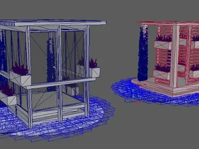 alcoves wooden gazebo with plants 3D model