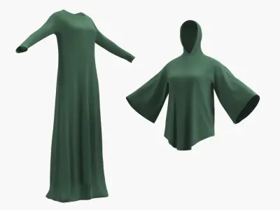 Hooded Eastern Abaya with Wide Sleeves Green 