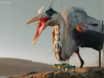  Great Blue Heron Hunts Frog Animated Rigged For Blender 