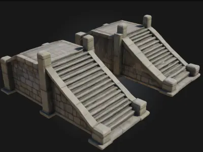 Stone Stairs Duo  Dual Paths of Ancient Design 3D model