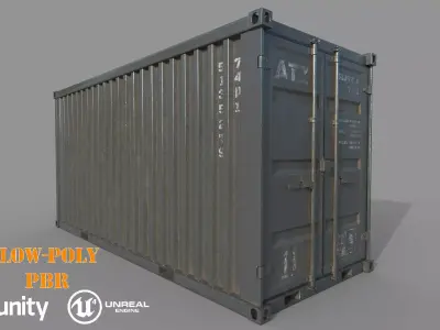 Gray Shipping Container PBR Low-Poly Game Ready 3D Model Low-poly 3D model