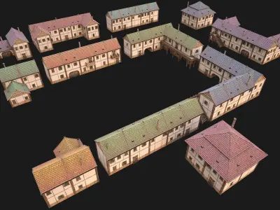 Medieval Town Buildings Set Low-poly 3D model