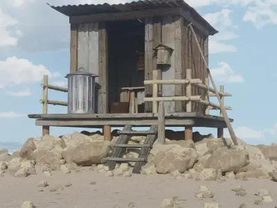 Secluded Beachside Wood Hut Oasis - High Detail 3D model