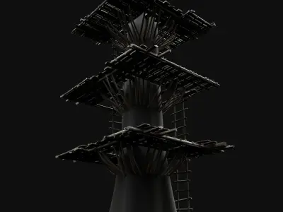 TREE PLATFORM WOODEN CONSTRUCTION SCOUT TOWER WATCHTOWER AAA Low-poly 3D model