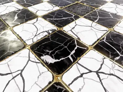 Marble tiles in gold frame Texture