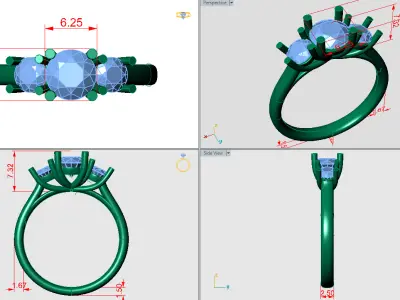 Round shape diamonds trellis ring 3D print model