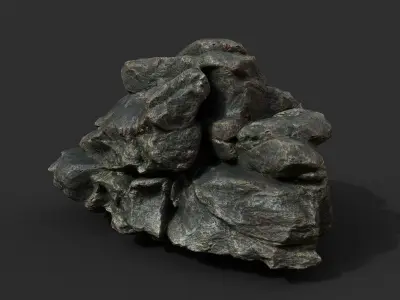 Black Boulder Cracked Rock Collection 210312 Low-poly 3D model
