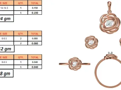 Light Minimalist Diamond Ring Earrings Pendant Set 3D print model