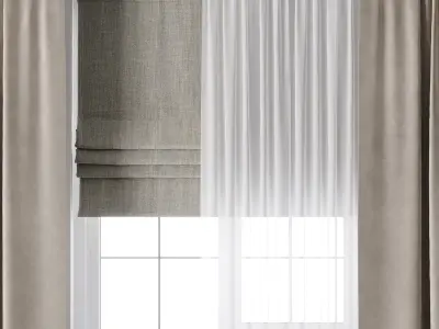 Hadi curtain with Roman curtain rod 11 Low-poly 3D model