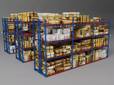 Industrial Warehouse Storage Racks with Goods Low-poly 3D model
