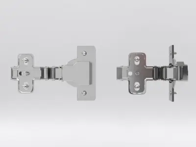 Cabinet hinge with mounting plate and screws 3D model