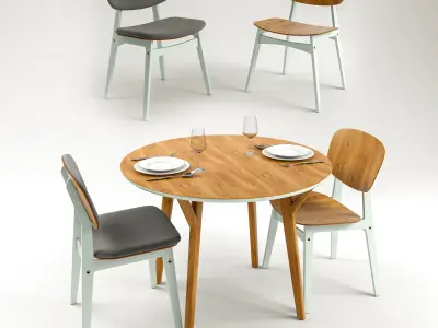 CIRCLE set round dining table with two chairs 3D model