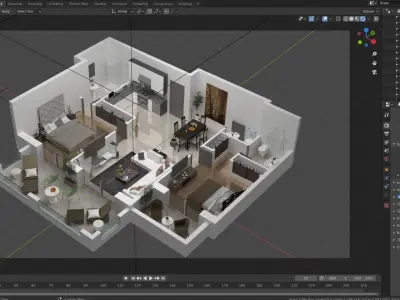 detailed floor plan 3d BLENDER ready 3D model