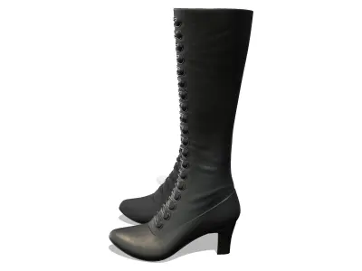 Black Mid Heels Buttoned Up Calf Boots Low-poly 3D model