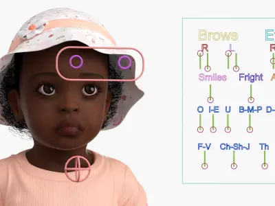  Little African Girl Light Skin in Summer Rigged 