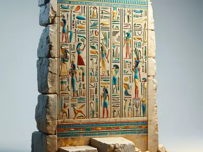 Ancient Egyptian Stone Wall with Hieroglyphs Low-poly 3D model