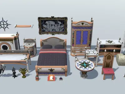 Bedroom Set C ornate door Low-poly 3D model