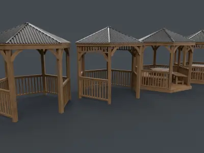 PBR Wooden Pergola Gazebo D2 Low-poly 3D model