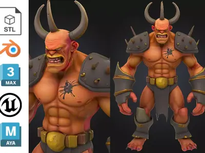 Stylized Demon Barbarian Low-poly 3D model