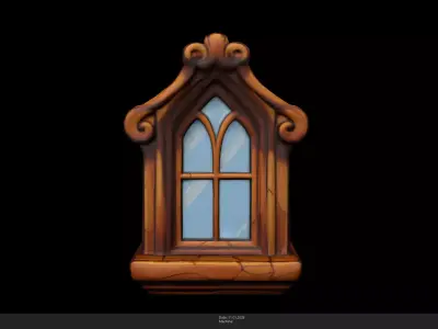 Stylized Wooden Window Game Ready - AI Low-poly 3D model