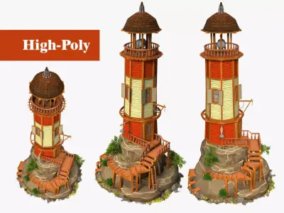 Old lighthouse on a rock wild west  high-poly textured 3D model