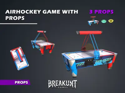 Airhockey Game with props - 3d Model - 3 assets Low-poly 3D model
