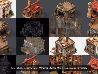 Low Poly 3D Buildings Pack  Workshop Stylized Mobile Game Assets