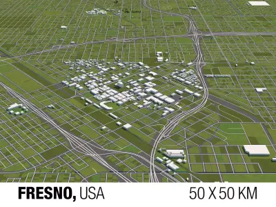 Fresno 50x50km 3D City Map 3D model