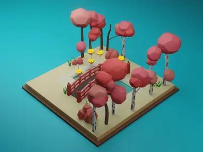 Isometric Garden Low-poly 3D model Low-poly 3D model