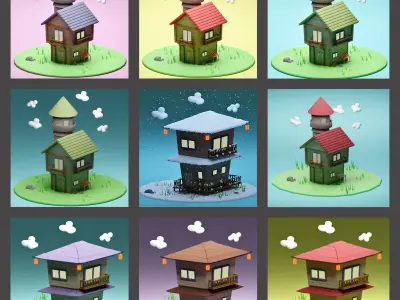 DIFFERENT HOUSE Low-poly 3D model