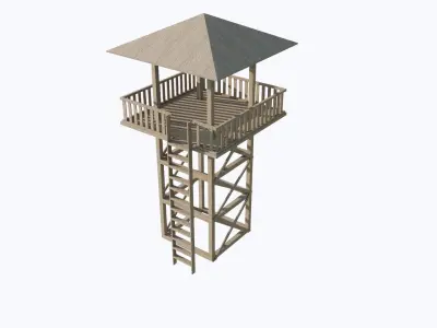 TOWER-3-BALCONY wooden watch tower Low-poly 3D model