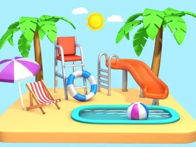 SUMMER MODEL SET MOTION GRAPHICS 3D model