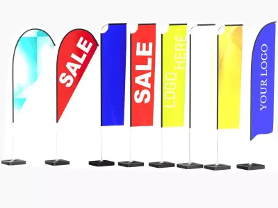 Flag Banners collection 3D model