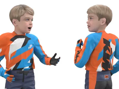  KTM Youth Motocross Bike Rider Full Gear Rigged for Cinema 4D 