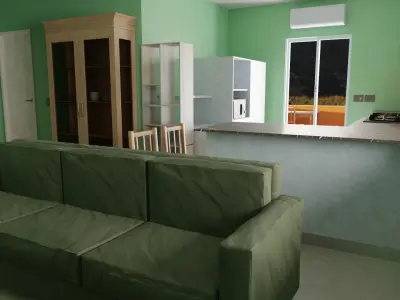 Complete house with furniture Low-poly 3D model