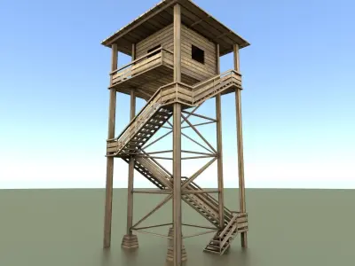 Watch Tower made of Wood Low-poly 3D model