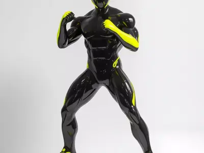 Cyberpunk Male Figure Glossy Black Suit Neon Yellow Accents 3D Low-poly 3D model