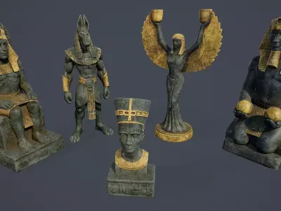 Egyptian statues PBR V1 3D Model Pack