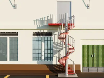 Fire Escape Staircase Rounded - 3D Model Low-poly 3D model