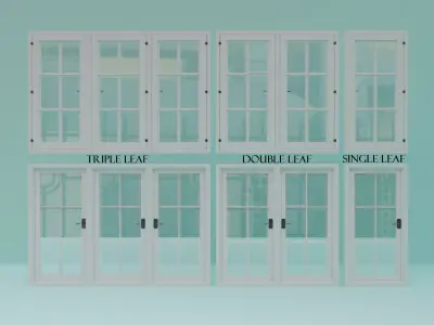 Window Set - 01 - Single Leaf - Double Leaf - Triple Leaf  3D model