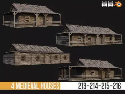 213-214-215-216 Old Medieval Houses Pack 4K Textures Low-poly 3D model