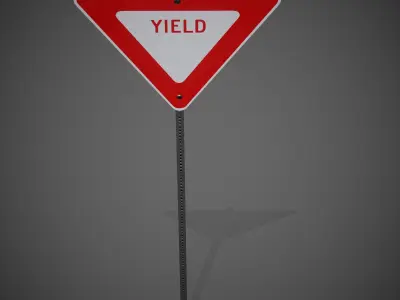 YIELD Sign with Post new and old versions Low-poly 3D model